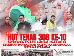 Hut Tekab 308 ke-10, Sat Reskrim Polres Lampung Utara Gelar Syukuran dan Bagikan Nasi Kotak Kepada Ojol serta Masyarakat