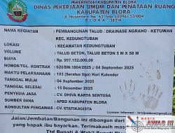 Keterlambatan Pelaksanaan Proyek Pembangunan Talud Ngraho-Ketuwan Kedungtuban, Diduga Abaikan Kualitas